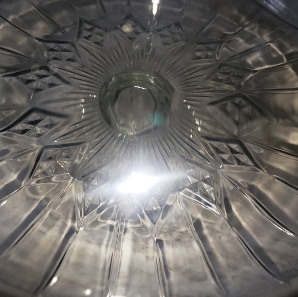 VINTAGE CRYSTAL CAKE STAND WITH DOME LID STARBURST PATTERN PLATE - Picture 3 of 3